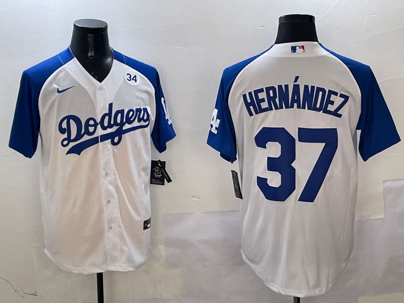 Men Los Angeles Dodgers #37 Hernandez White Blue Fashion Game 2025 Nike MLB Jersey style 6->los angeles dodgers->MLB Jersey